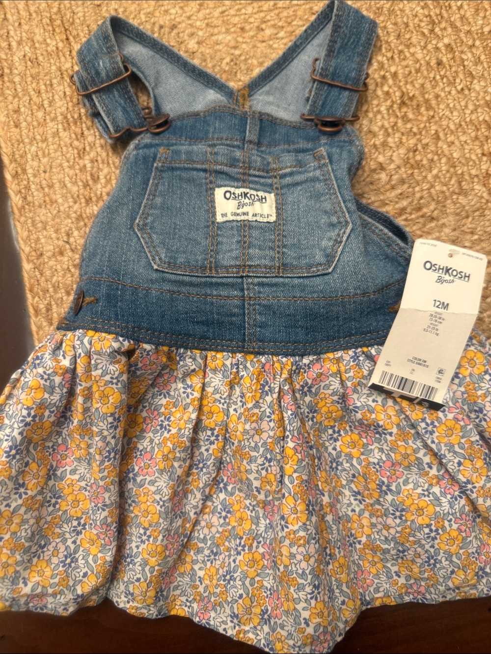 OshKosh B'gosh Denim Bib Skirt with Yellow & Blue Floral Print